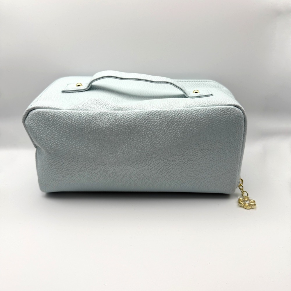 VLANDO Womens Travel Toiletry Makeup Bag Baby Blue Faux Leather Organizer